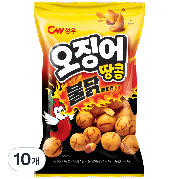 청우식품 오징어땅콩 불닭매운맛, 90g, 10개