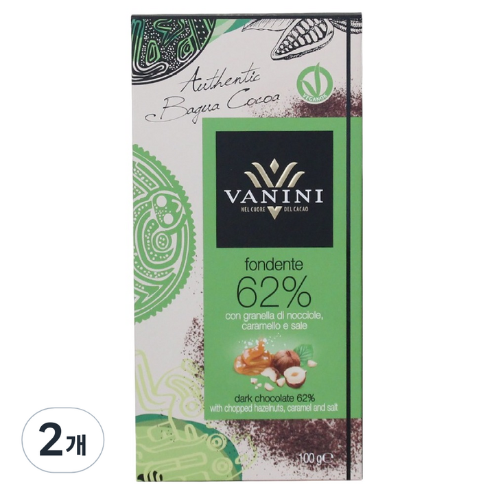 바니니 헤이즐넛 캬라멜 솔트 다크 초콜릿 62%, 100g, 2개