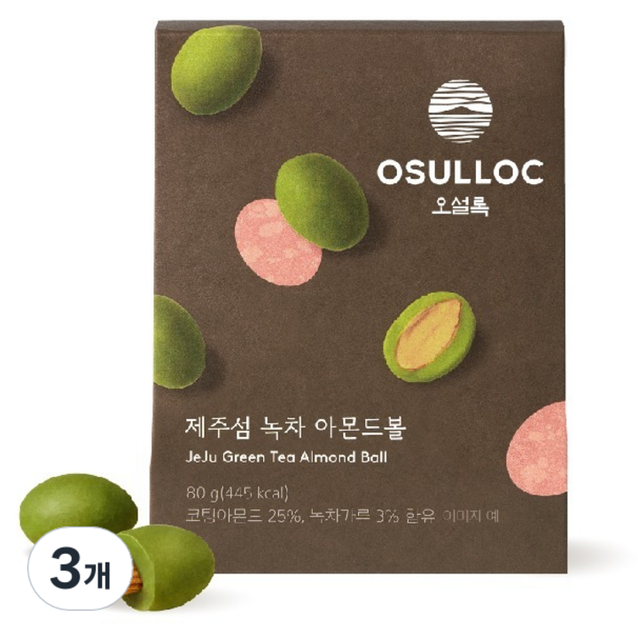 오설록 제주섬 녹차 아몬드볼, 80g, 3개