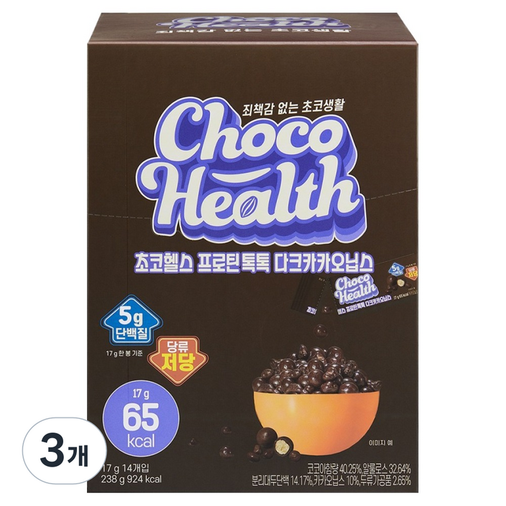 초코헬스 프로틴톡톡 다크카카오닙스 14p, 238g, 3개