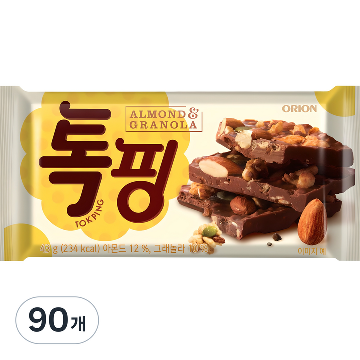 오리온 톡핑 아몬드 & 그래놀라, 43g, 90개