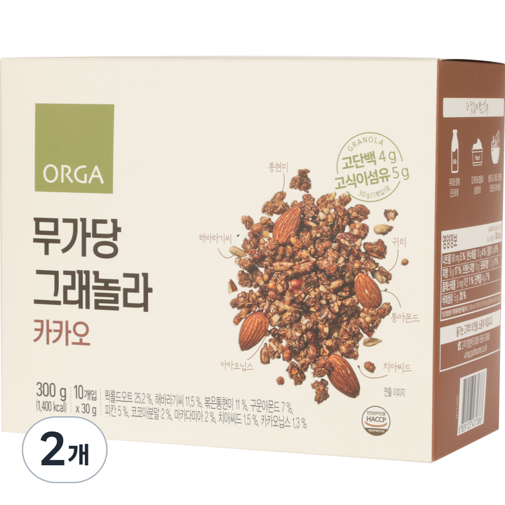 올가홀푸드 무가당 그래놀라 카카오 10p, 300g, 2개