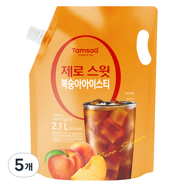 탐사 제로 스윗 복숭아 아이스티, 5개, 2.1L