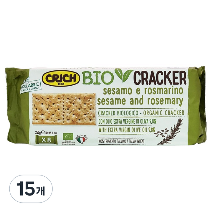 크릭 유기농 엑스트라버진 올리브유 참깨 & 로즈마리 크래커 8p, 250g, 15개