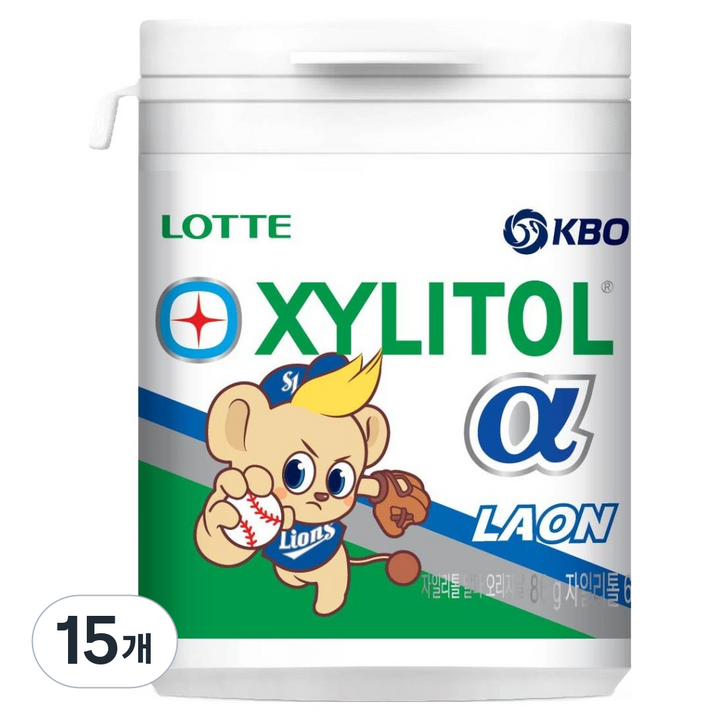 롯데자일리톨 KBO 알파 오리지날 껌 삼성 라이온즈, 86g, 15개