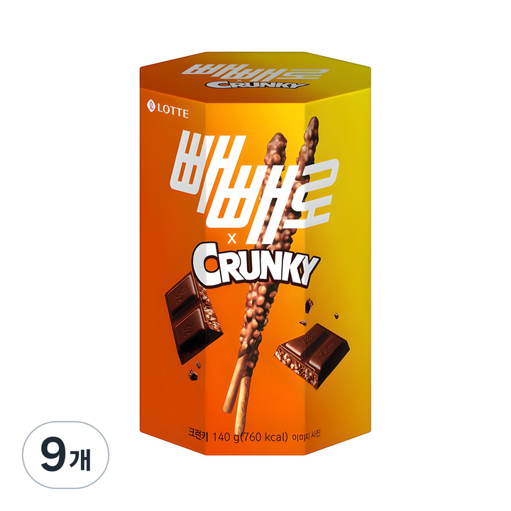 빼빼로 크런키, 140g, 9개