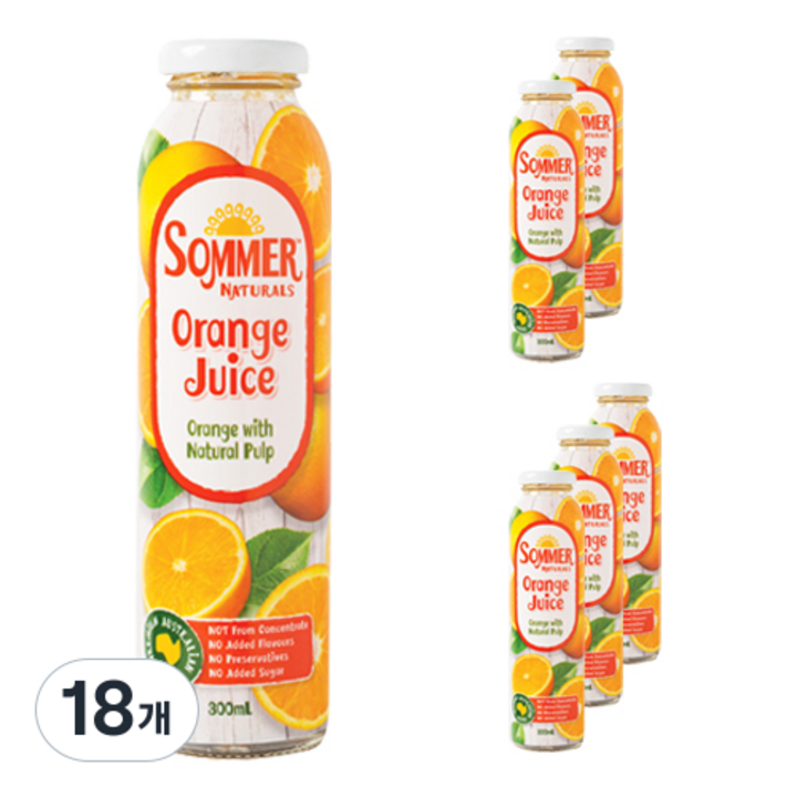 쏘머내추럴스 오렌지 착즙주스, 300ml, 18개