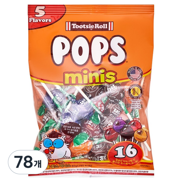 투시롤 팝스 미니스 캔디, 80g, 78개