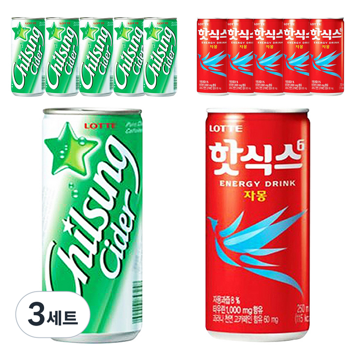 칠성사이다 250ml x 6p + 핫식스 자몽 250ml x 6p, 3세트