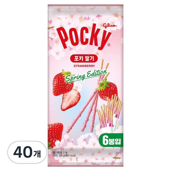 포키 딸기 막대과자 6p, 131g, 40개