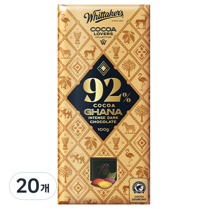 휘태커스 코코아 러버 92% 초콜릿, 100g, 20개