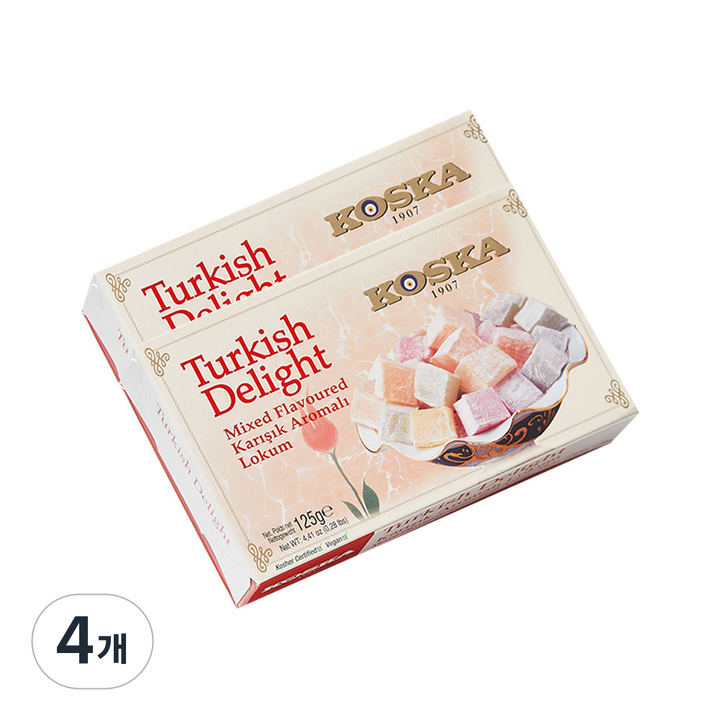 코스카 터키쉬딜라이트 터키젤리 디저트 과자 카이막 로쿰 믹스플레이버, 125g, 4개