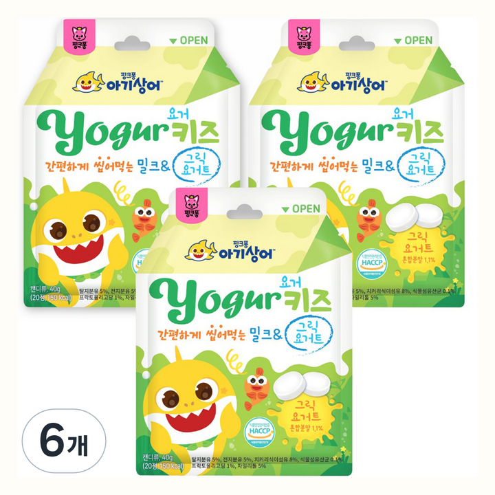 핑크퐁 아기상어 요거키즈 밀크 & 그릭요거트, 40g, 6개, 요거트맛
