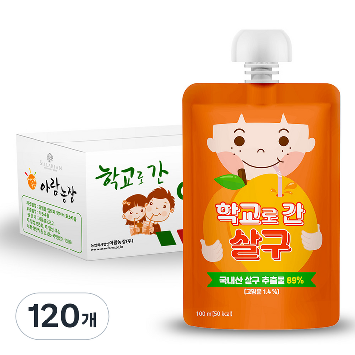 아람농장 학교로 간 주스, 100ml, 120개, 살구