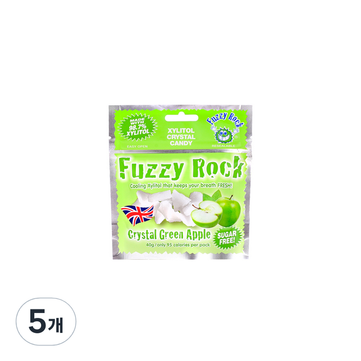 퍼지락 자일리톨 크리스탈 캔디 그린애플향, 40g, 5개