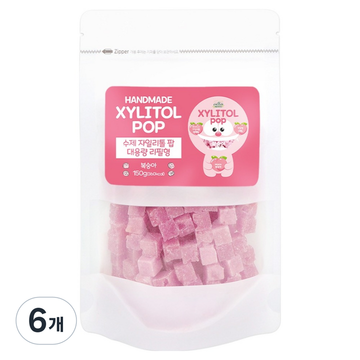 자일리톨팝 파우치 복숭아, 150g, 6개