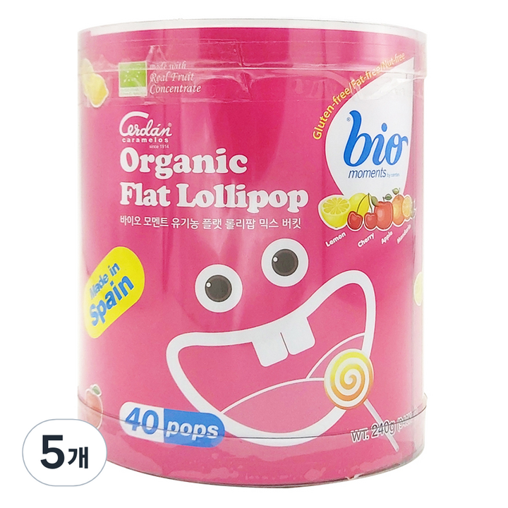 바이오모멘트 유기농 플랫 롤리팝 믹스 버킷, 240g, 5개