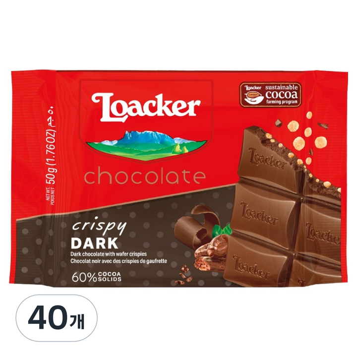 로아커 초콜릿 크리스피 다크, 40개, 50g