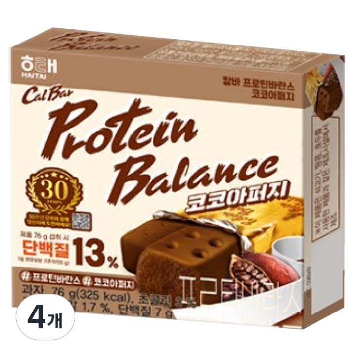 해태제과 칼바 프로틴 바란스 코코아퍼지, 76g, 4개