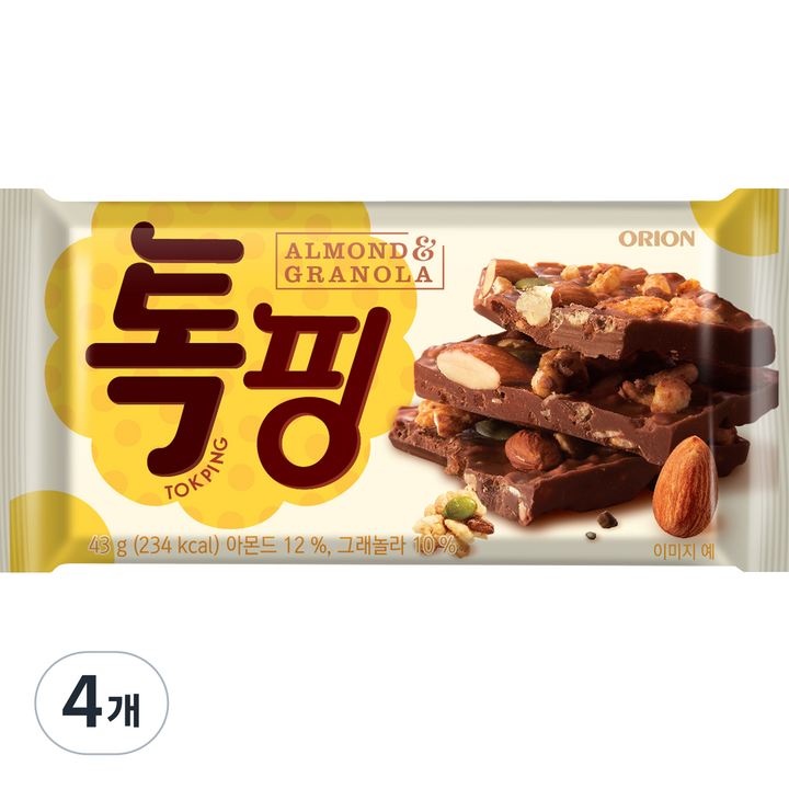 오리온 톡핑 아몬드 & 그래놀라, 43g, 4개