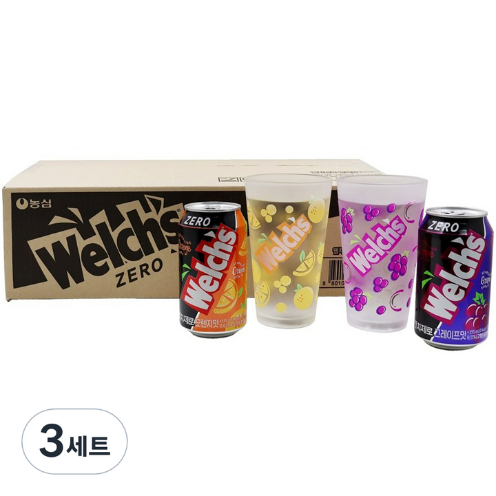 웰치 제로 포도 355ml x 6p + 제로 오렌지 355ml x 6p + 변색컵 포도 + 변색컵 오렌지 세트, 3세트