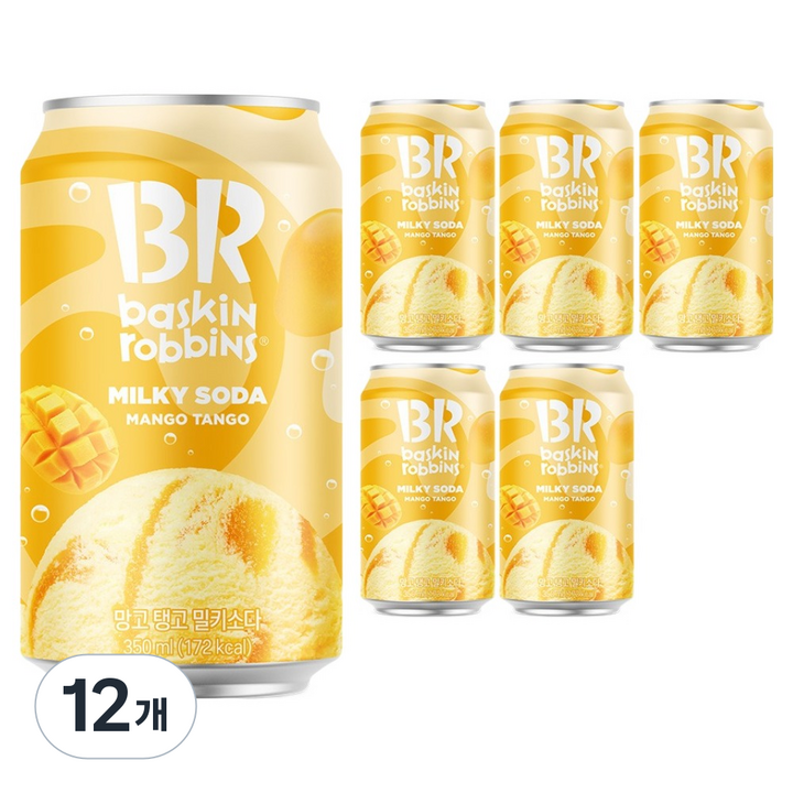 배스킨라빈스 망고탱고 밀키 소다 탄산음료, 12개, 350ml