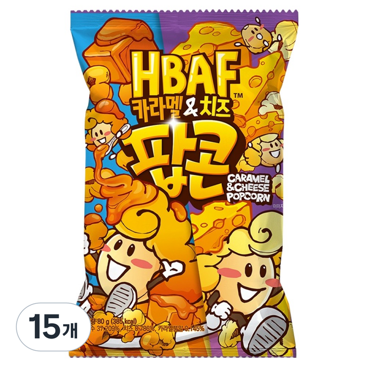 바프 카라멜 앤 치즈 팝콘, 80g, 15개