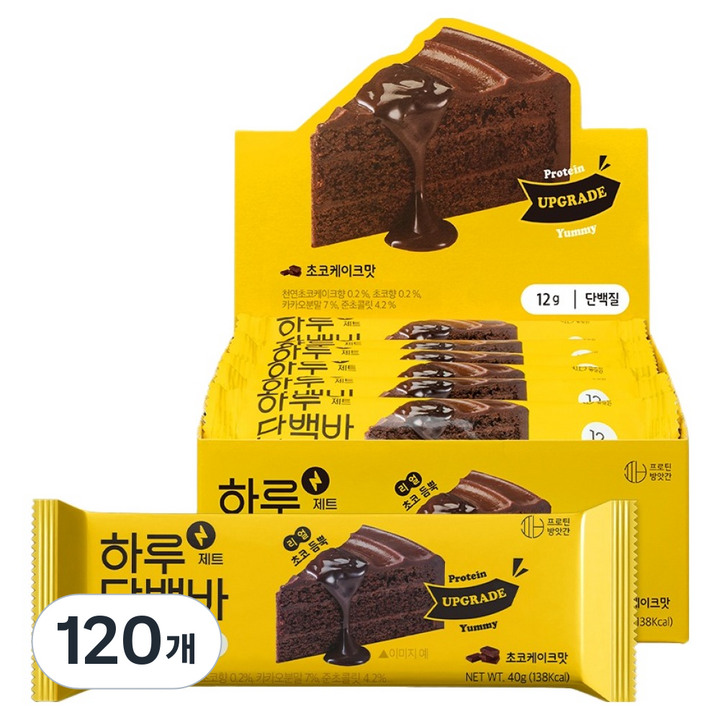 프로틴방앗간 하루단백바 제트 초코케이크맛, 40g, 120개