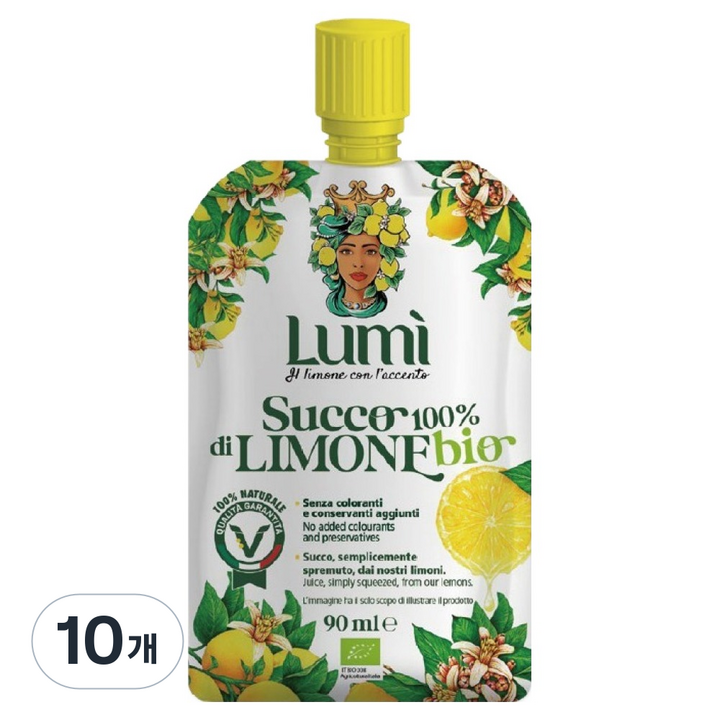 LUMI 100% 유기농 레몬주스, 10개, 90ml
