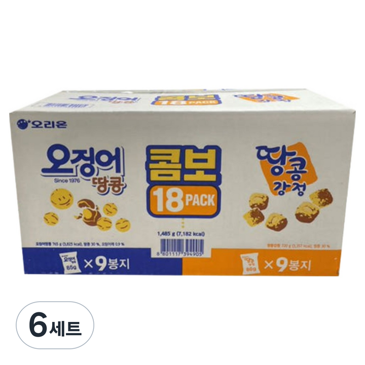 오리온 오징어 땅콩 85g x 9p + 땅콩강정 80g x 9p 세트, 1.485kg, 6세트
