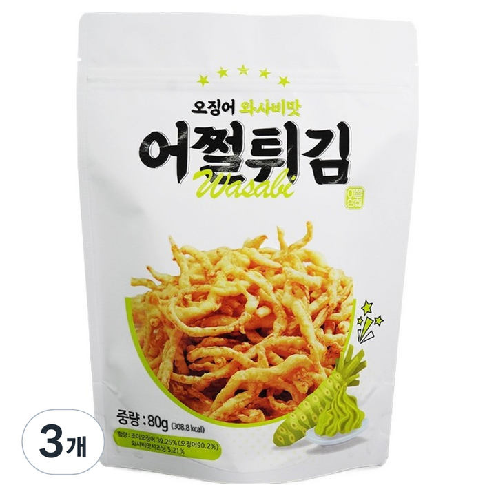 어쩔튀김 오징어튀김 와사비맛, 80g, 3개