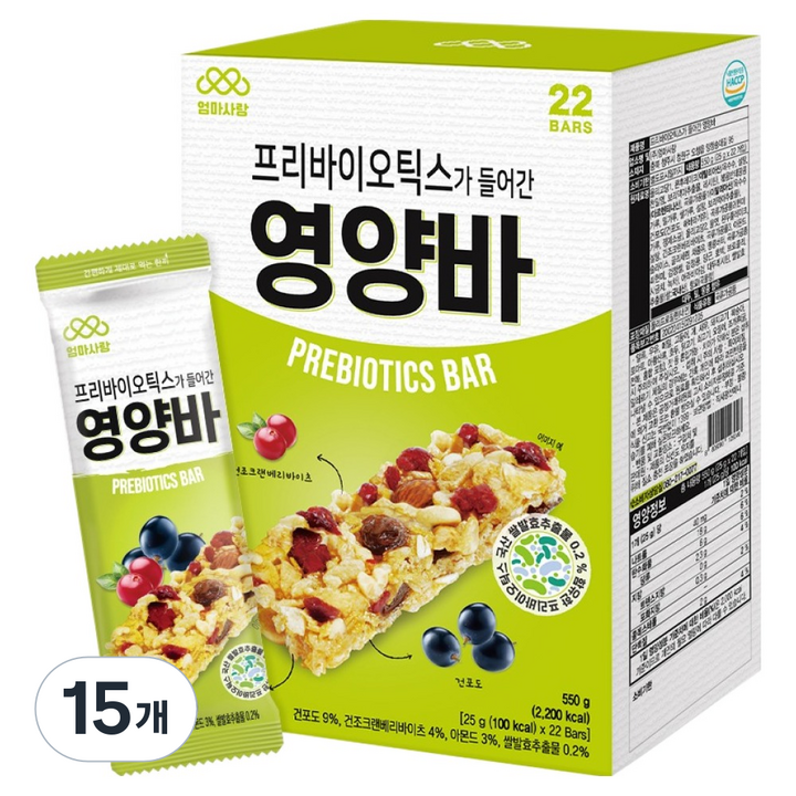 엄마사랑 프리바이오틱스 영양바, 550g, 15개