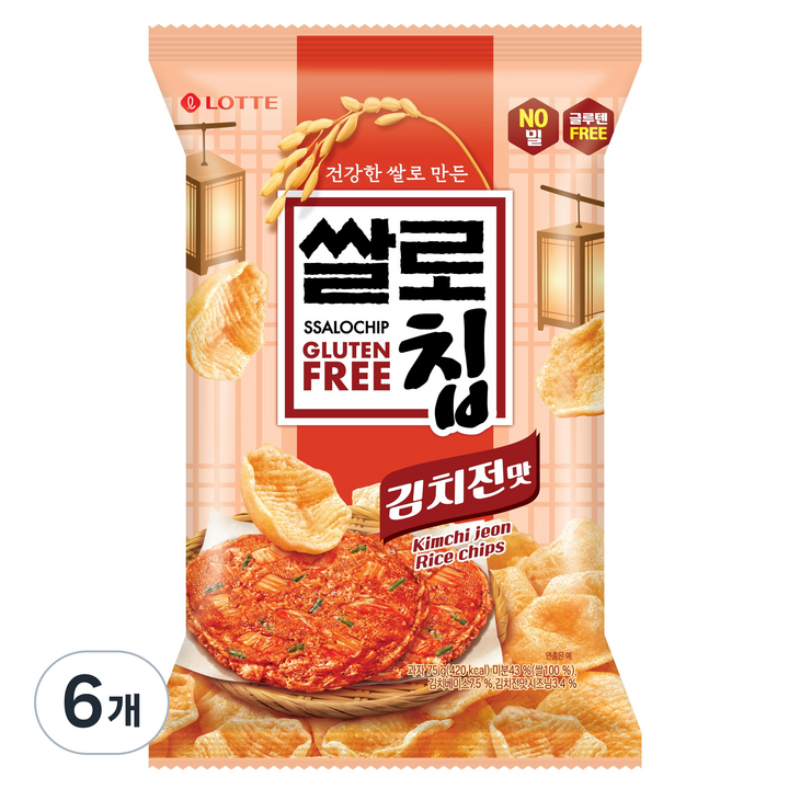 롯데웰푸드 쌀로칩 김치전맛, 6개, 75g