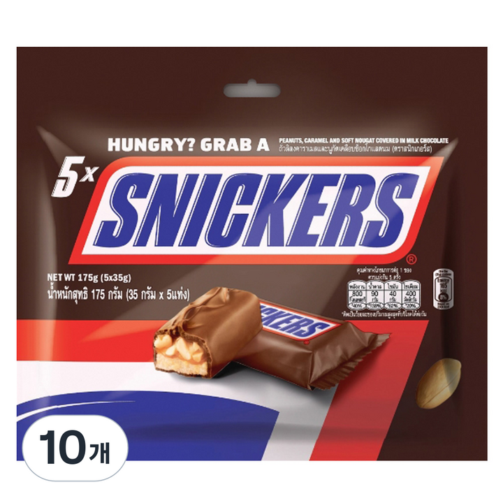 스니커즈 땅콩 초콜릿, 175g, 10개