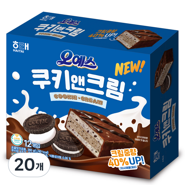 해태제과 오예스 쿠키앤크림, 360g, 20개