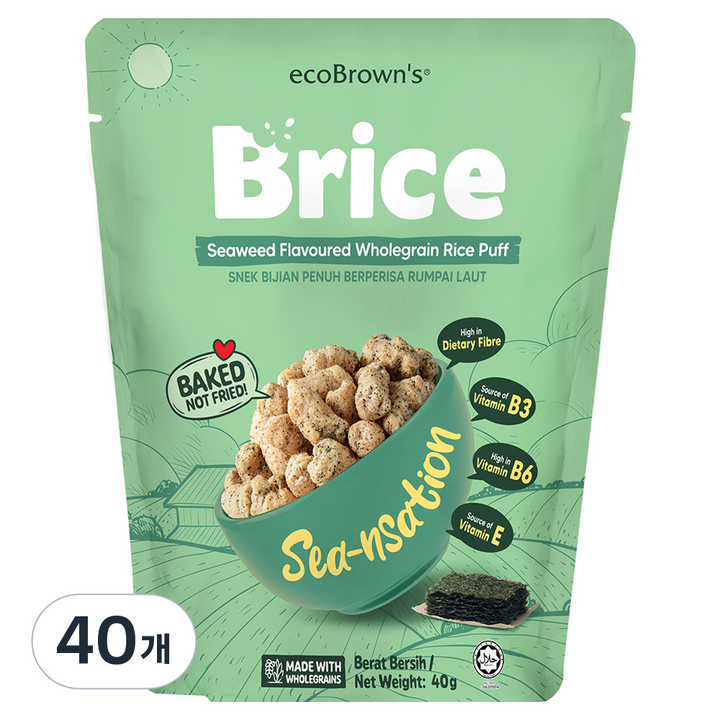 에코브라운스 브라이스 김맛 통곡물 라이스퍼프, 40g, 40개