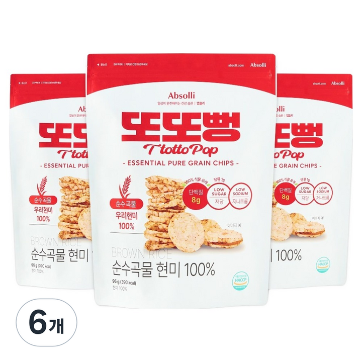 앱솔리 또또뻥 현미 저당 곡물칩, 6개, 95g