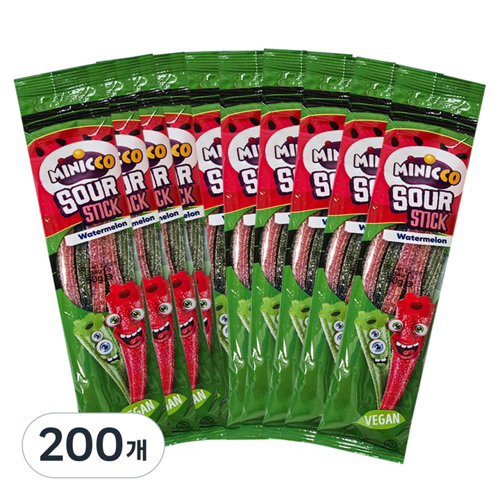 미니꼬 사우어 롱롱 스틱 비건젤리 수박향, 50g, 200개