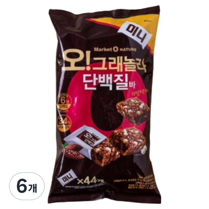 마켓오네이처 오 그래놀라 단백질바 44p, 540g, 6개
