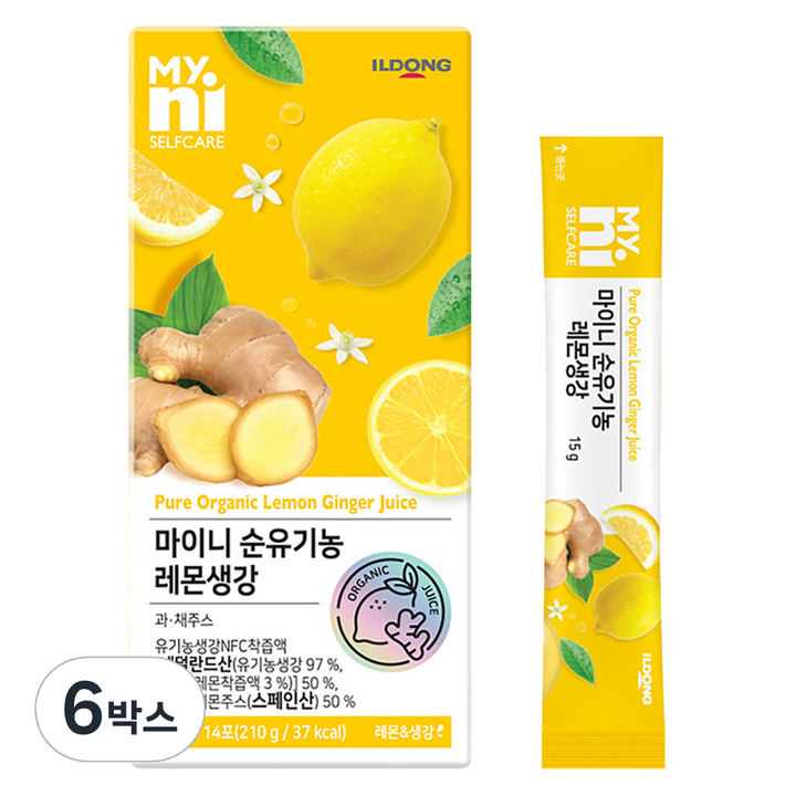 마이니 순유기농 레몬생강 NFC착즙 스틱 14p, 210g, 6박스