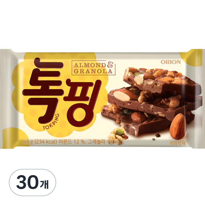 오리온 톡핑 아몬드 & 그래놀라, 43g, 30개