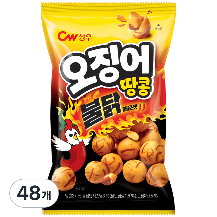 청우식품 오징어땅콩 불닭매운맛, 90g, 48개