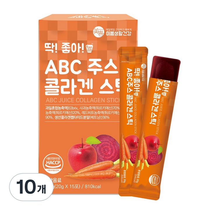 미쁨생활건강 딱좋아 ABC주스 콜라겐 젤리 스틱, 300g, 10개