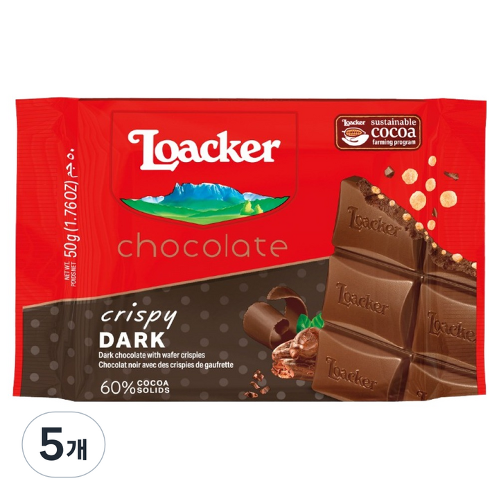 로아커 초콜릿 크리스피 다크, 5개, 50g