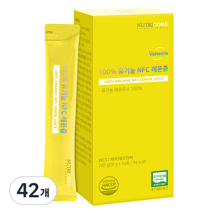 뉴트리코어 유기농 NFC 레몬즙, 20g, 42개