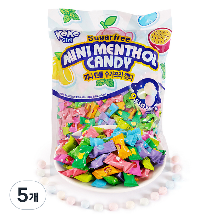 케케걸 미니 멘톨 슈가프리 캔디, 1kg, 5개