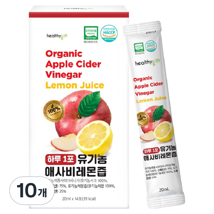 헬씨기프트 하루 1포 유기농 애사비 레몬즙 스틱, 10개, 280ml