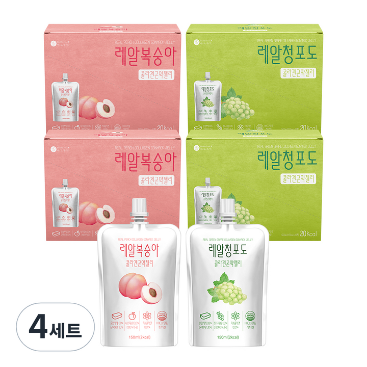바로푸드 레알 콜라겐 곤약젤리 복숭아 150ml x 10p + 청포도 150ml x 10p, 1.5L, 4세트