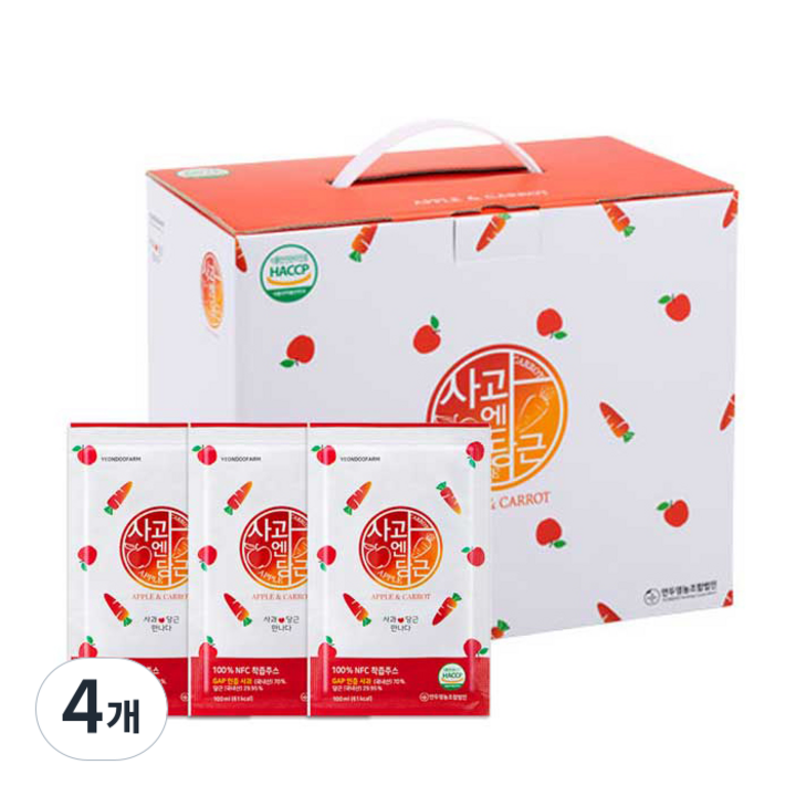 연두팜 찢어먹는 NFC 착즙 사과 엔 당근즙, 100ml, 200개
