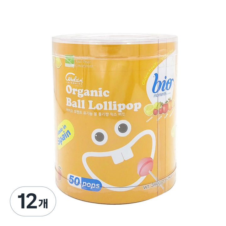 바이오모멘트 유기농 볼 롤리팝 믹스, 340g, 12개